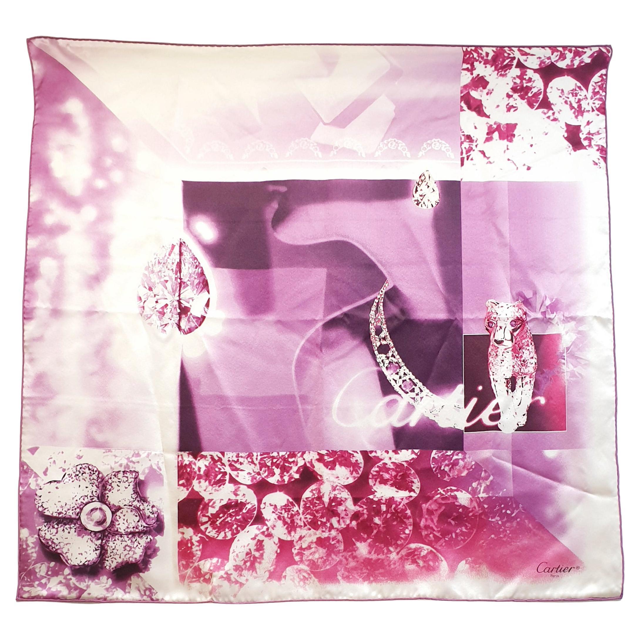 Cartier pink Panther Garden silk  70x70 square scarf For Sale