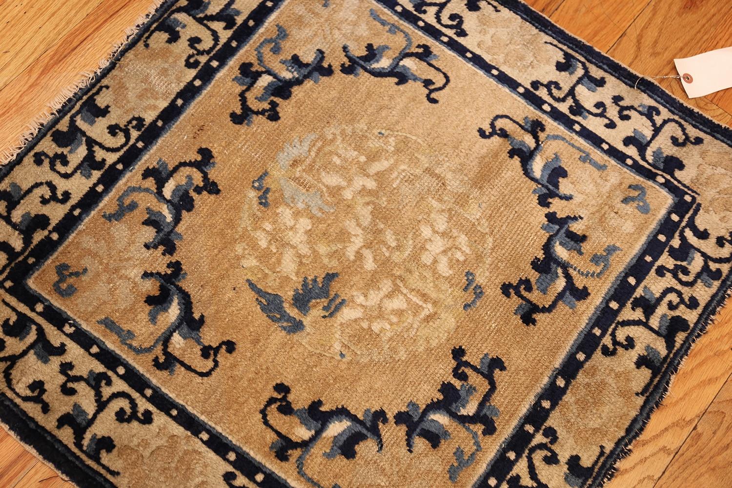 Hand-Knotted Golden Antique Chinese Rug. Size: 2 ft 6 in x 2 ft 6 in  For Sale