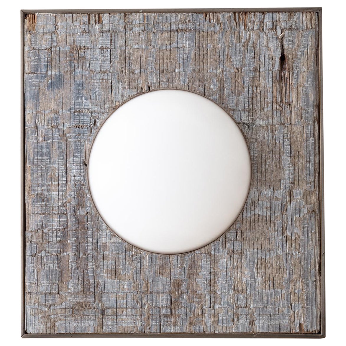 Square Sconce, Blown Glass Embedded in Reclaimed Wooden Board, Limited Edition
