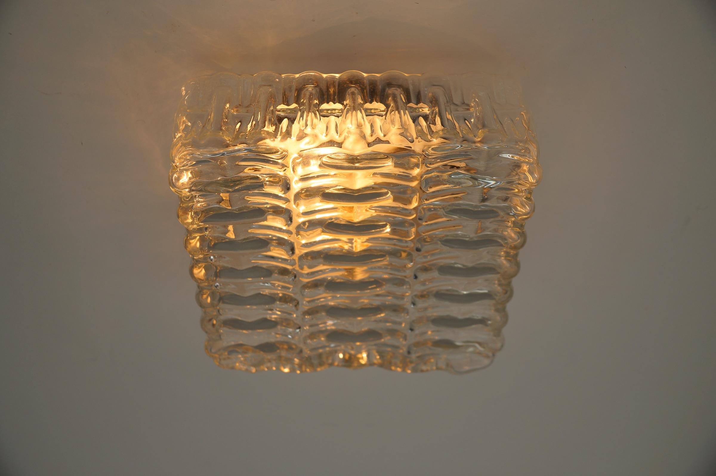 Square Sctructered Heavy Glass Flush Mount Light or Wall Lamp, 1960s For Sale 3