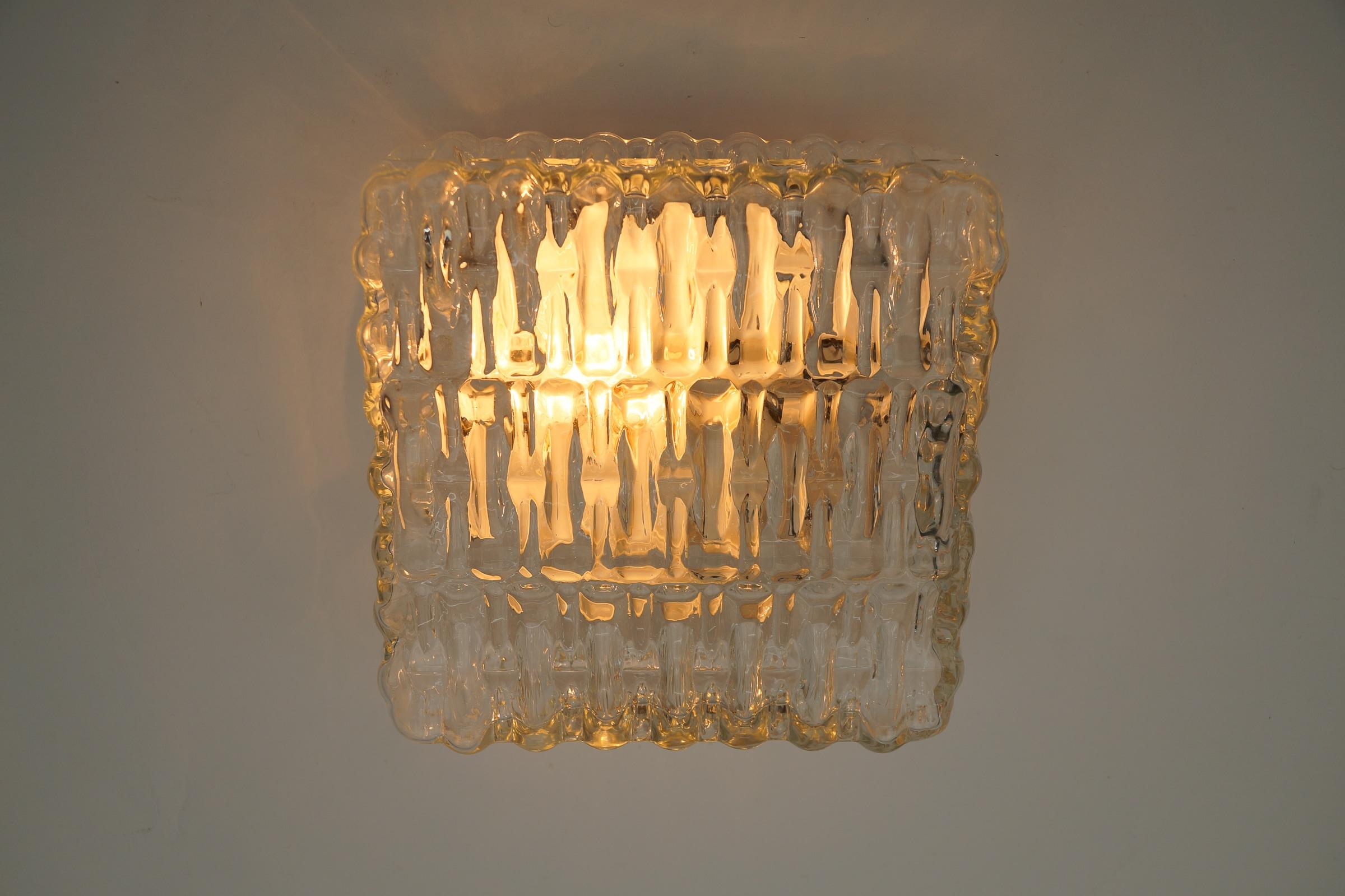 Square Sctructered Heavy Glass Flush Mount Light or Wall Lamp, 1960s For Sale 5