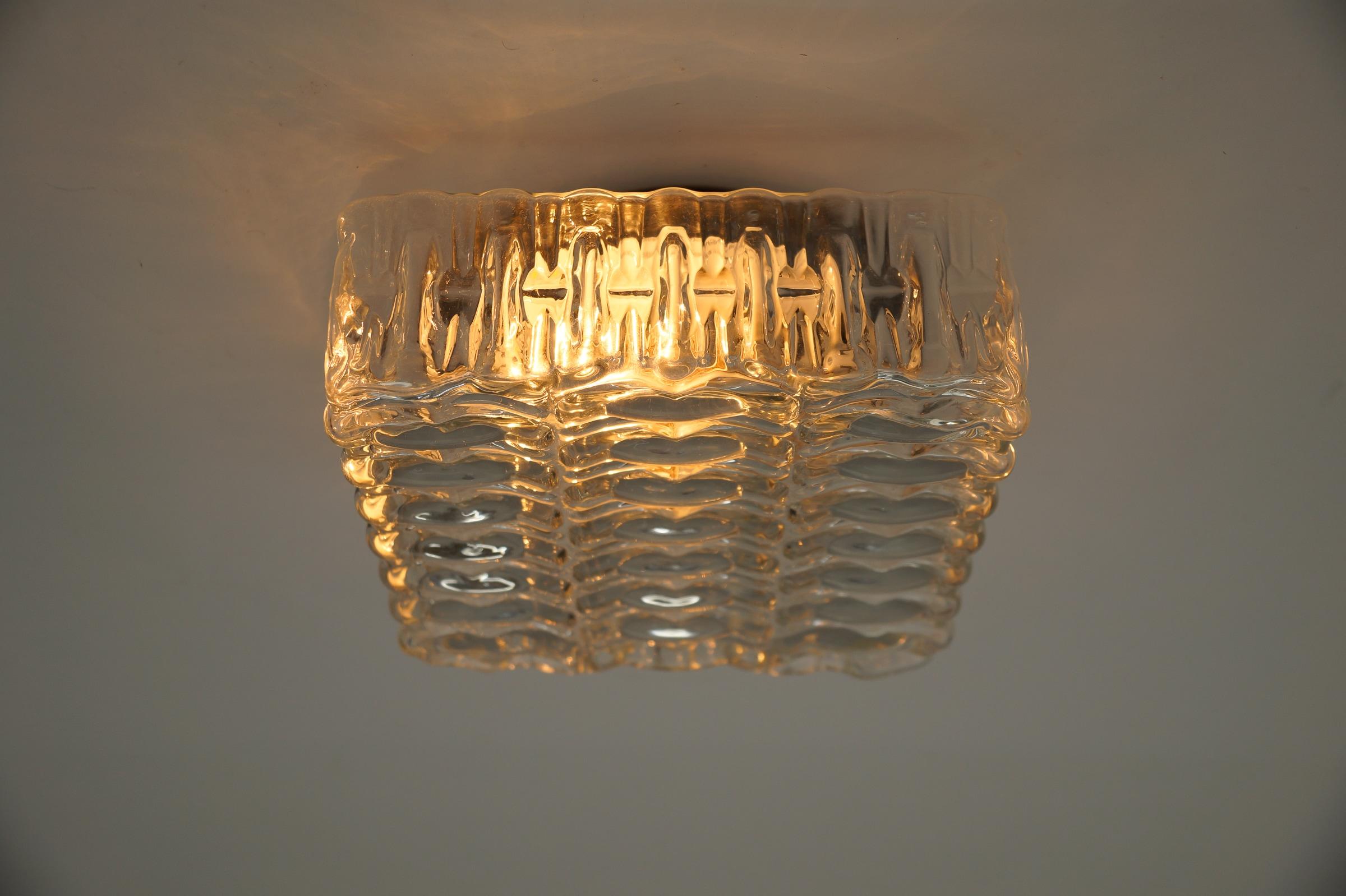 Mid-Century Modern Square Sctructered Heavy Glass Flush Mount Light or Wall Lamp, 1960s For Sale