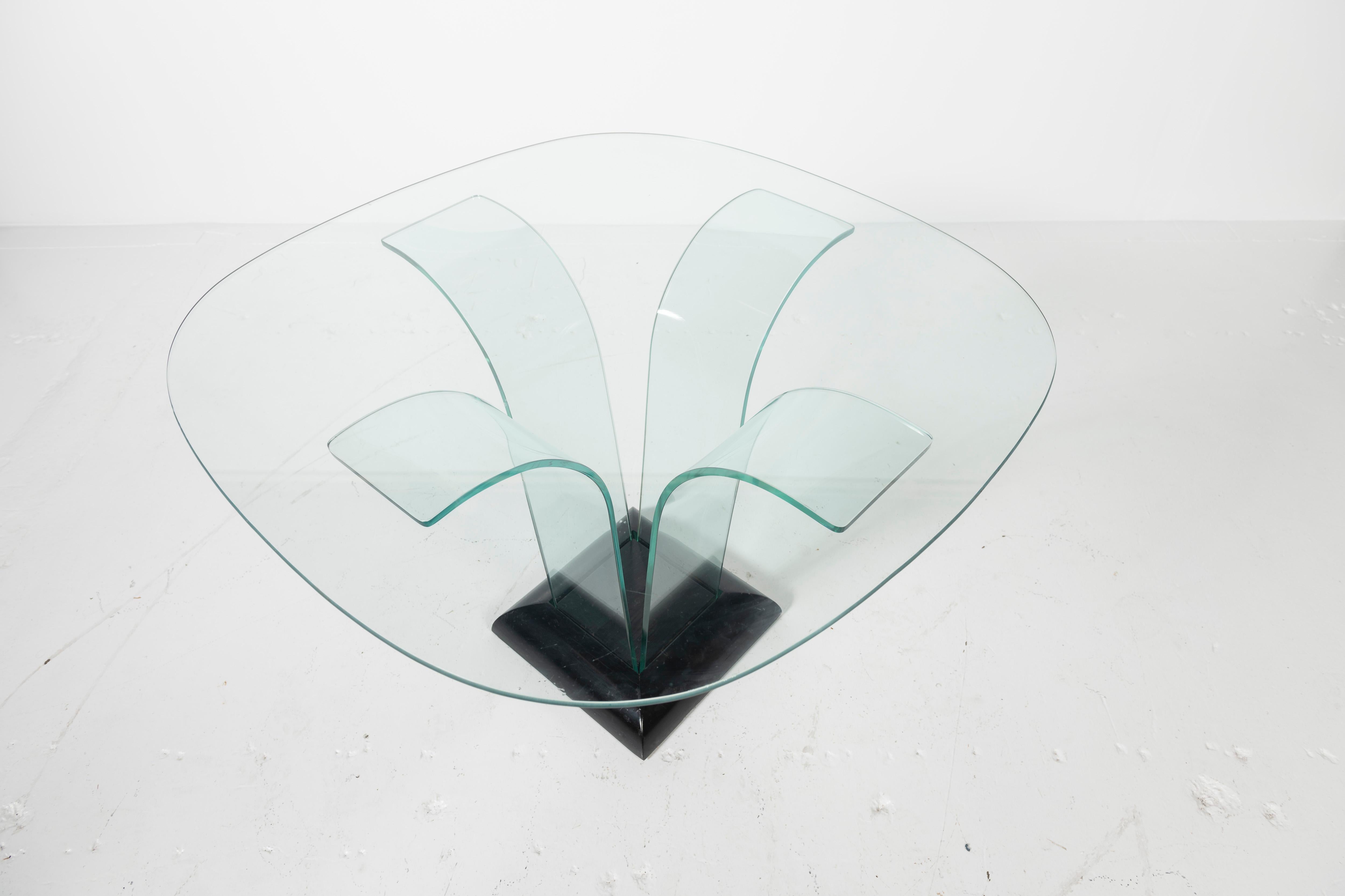 Ebonized Square Sculptural Glass Center Table by Modernage For Sale