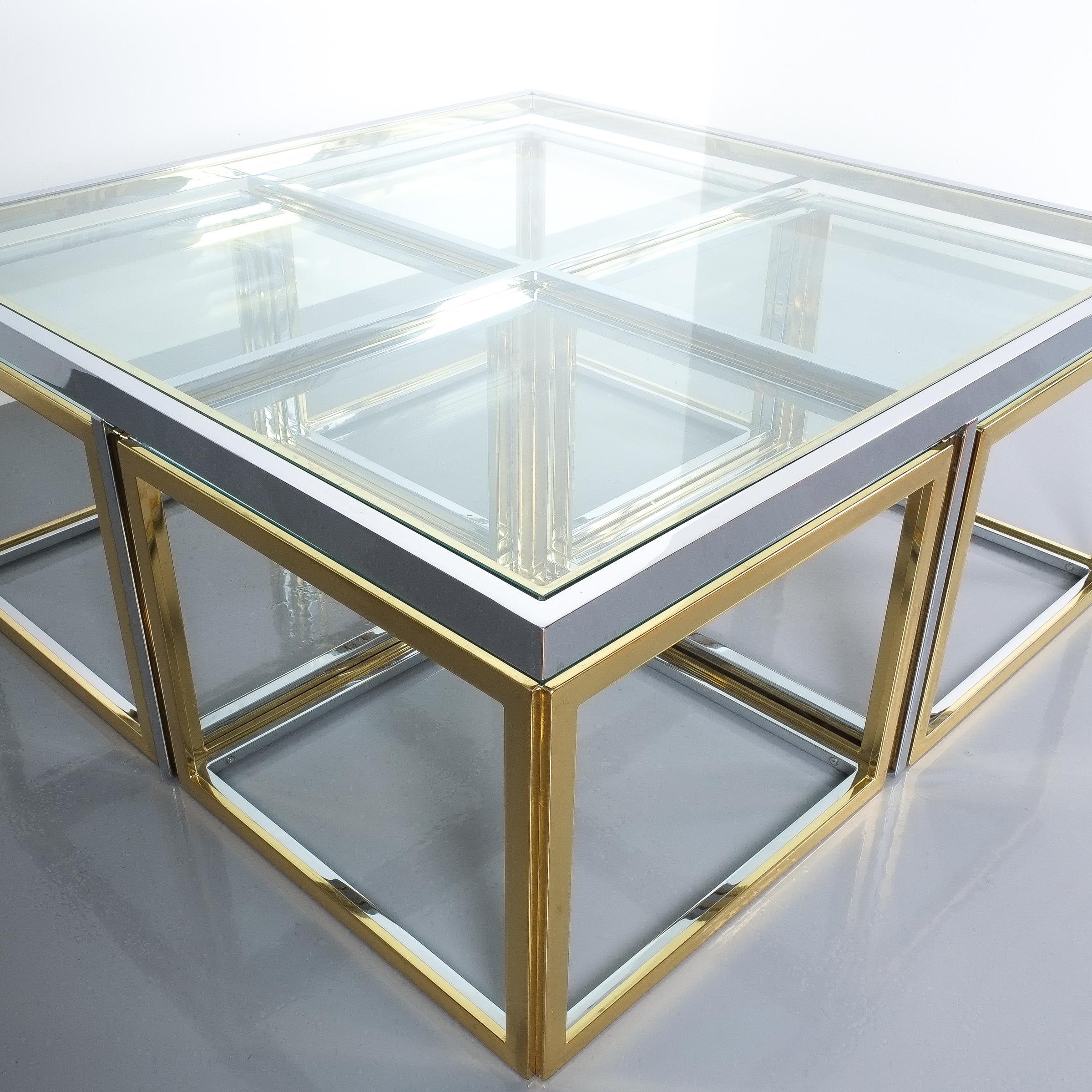 Square Segment Bicolor Brass Glass Coffee Table by Maison Charles, France, 1975 4