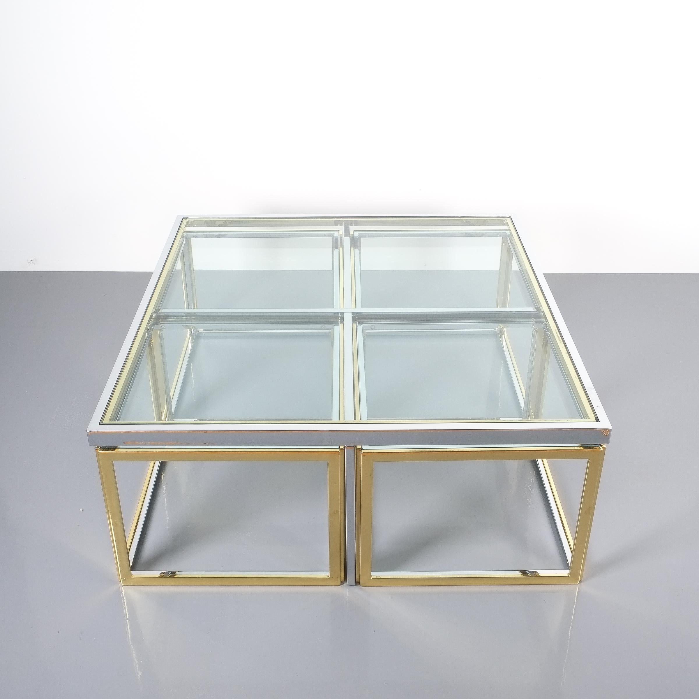 Square Segment Bicolor Brass Glass Coffee Table by Maison Charles, France, 1975 5