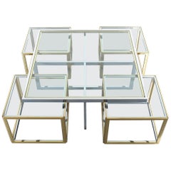 Square Segment Bicolor Brass Glass Coffee Table by Maison Charles, France, 1975