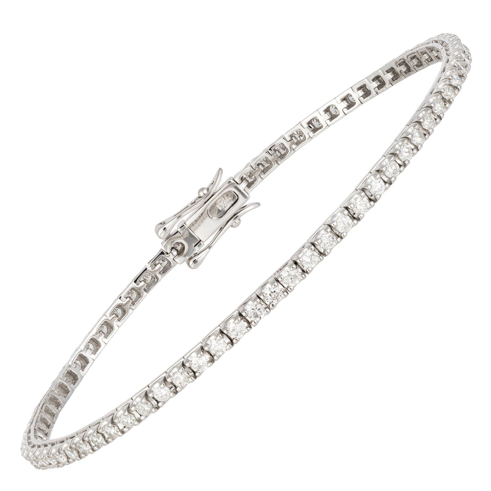 Diamant-Tennisarmband mit quadratischer Fassung 18k Weißgold Diamant für Sie (Rundschliff) im Angebot