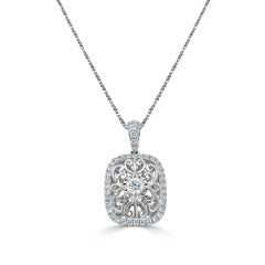 Square Shape Diamond Pendant Necklace in 18K White Gold