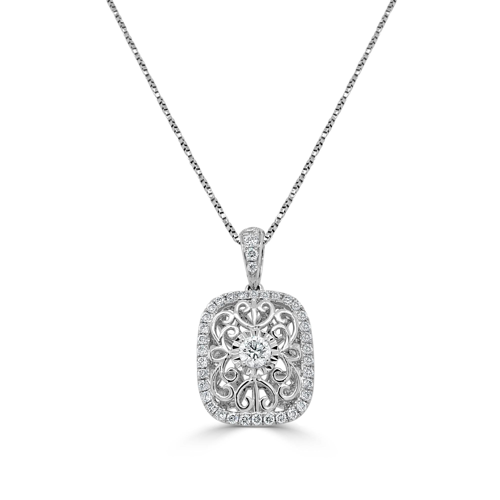 Collana con ciondolo di diamanti a forma quadrata in oro bianco 18 carati In condizioni Nuovo in vendita a New York, NY