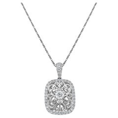 Collier avec pendentif en diamant de forme carrée en or blanc 18K