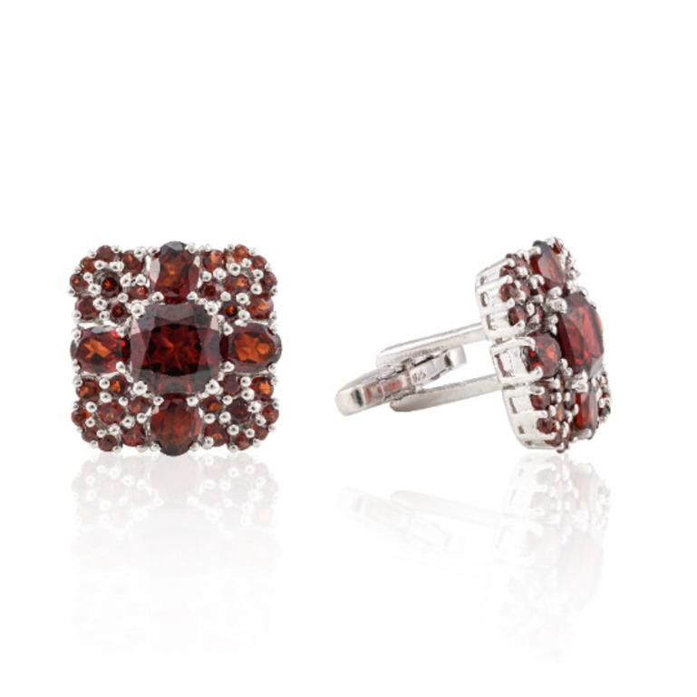 Art Deco Square Shape Garnet Studded Cufflinks Made in 925 Sterling Silver