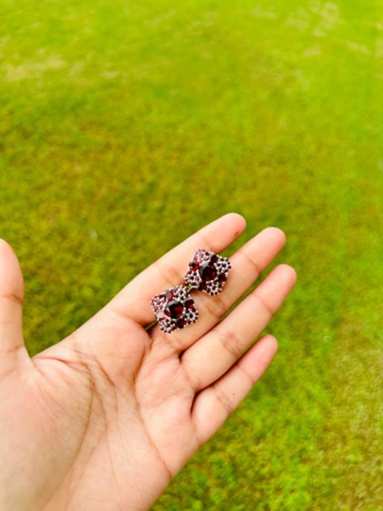 Women's or Men's Square Shape Garnet Studded Cufflinks Made in 925 Sterling Silver