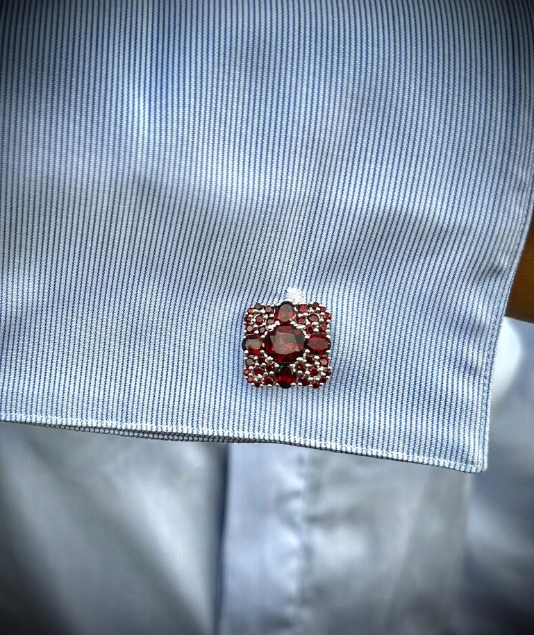 Square Shape Garnet Studded Cufflinks Made in 925 Sterling Silver 1
