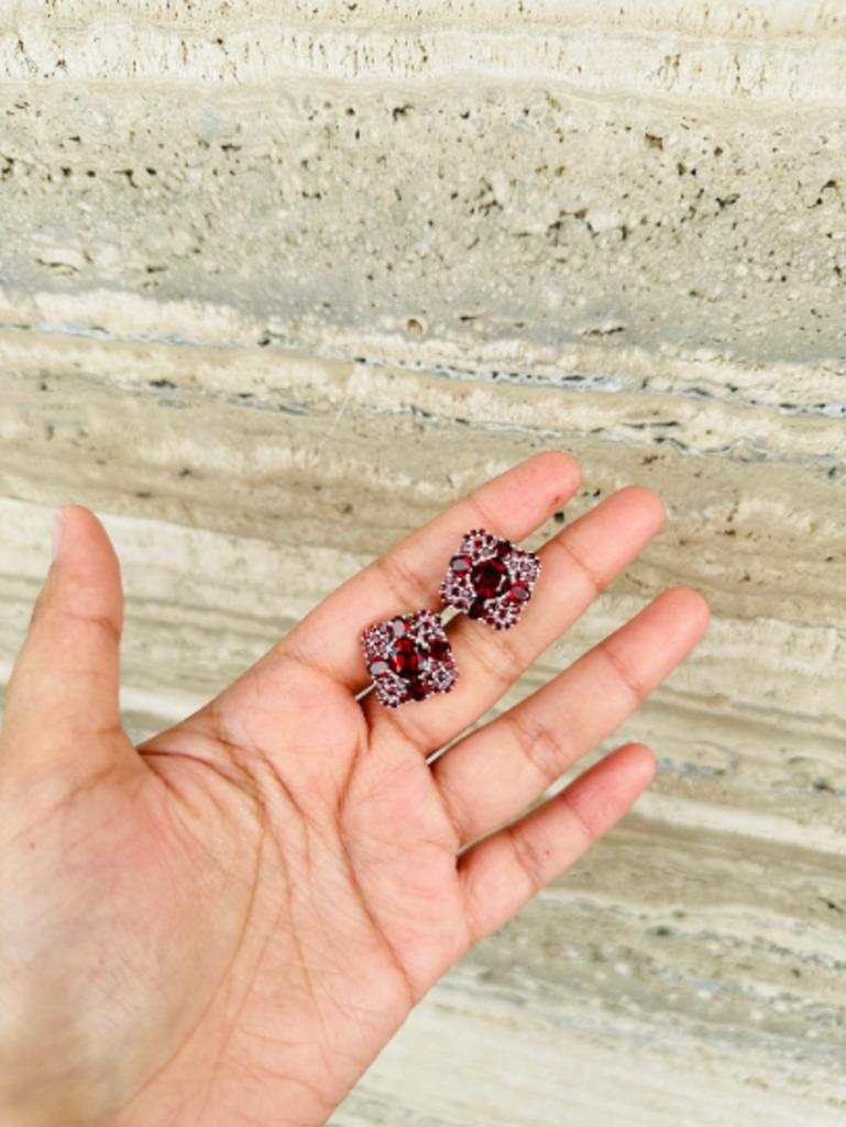 Square Shape Garnet Studded Cufflinks Made in 925 Sterling Silver 3