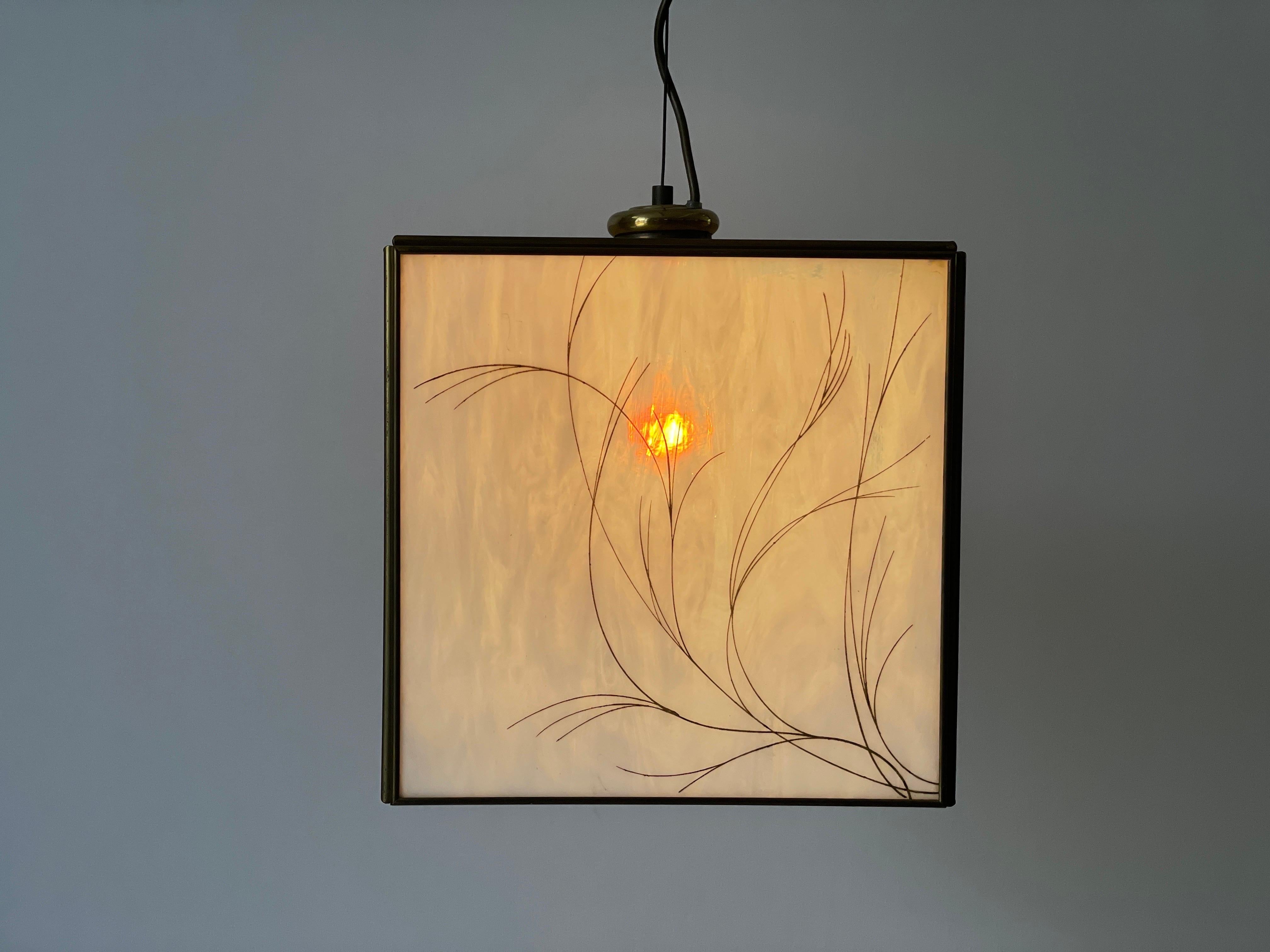 Plafonnier carré en verre et laiton, années 1960, Italie en vente 6