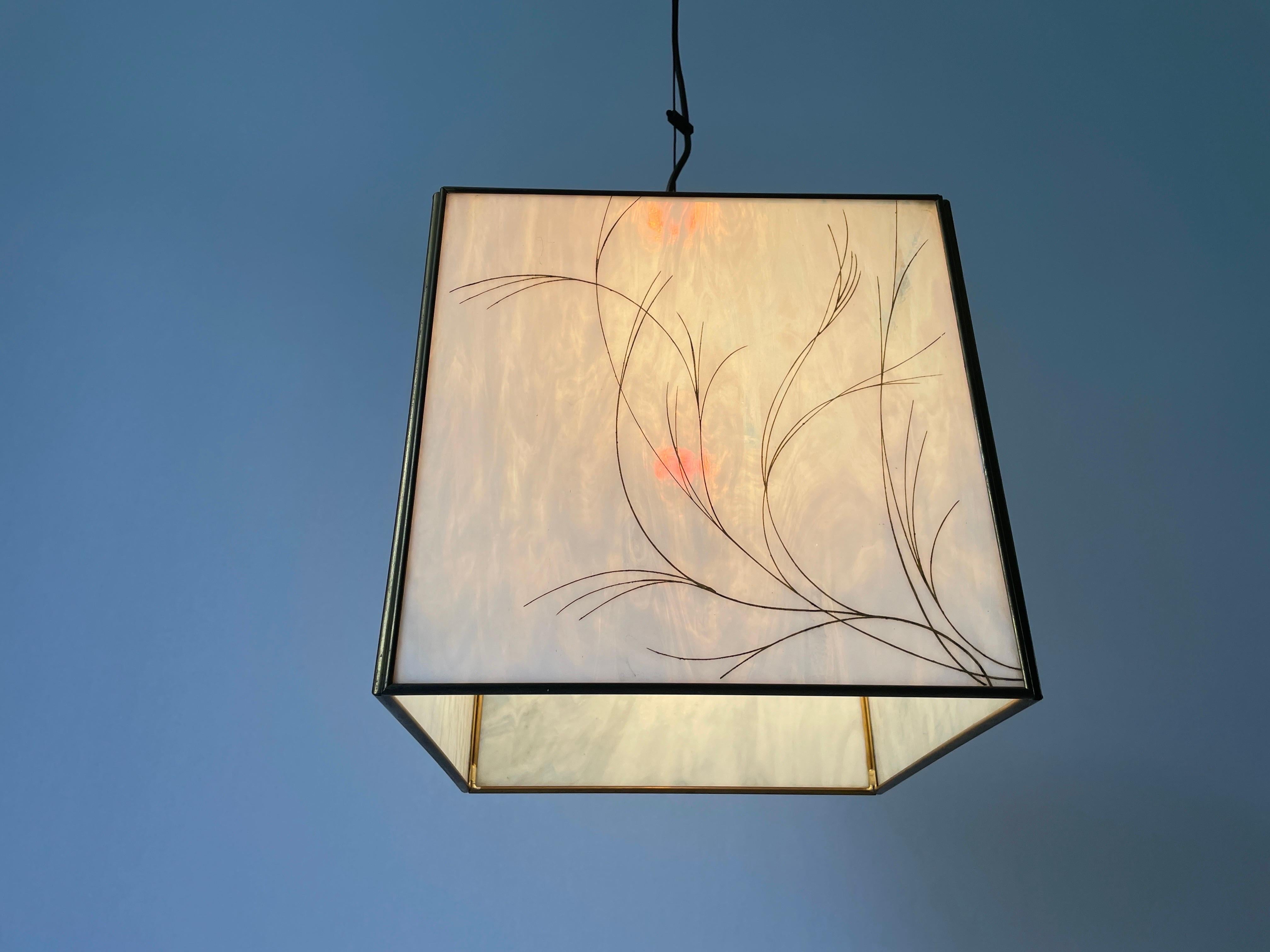 Plafonnier carré en verre et laiton, années 1960, Italie en vente 9