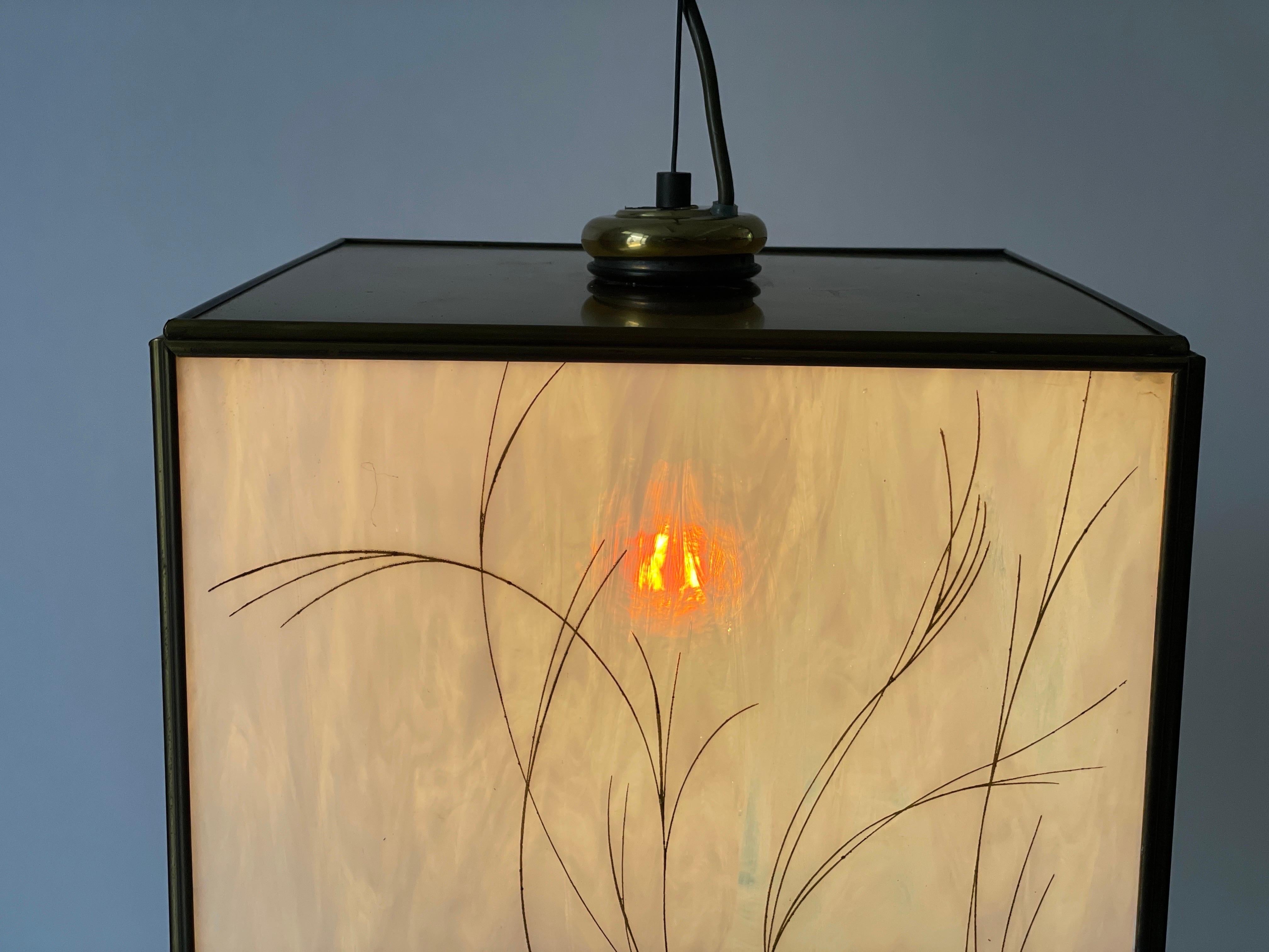 Plafonnier carré en verre et laiton, années 1960, Italie en vente 12