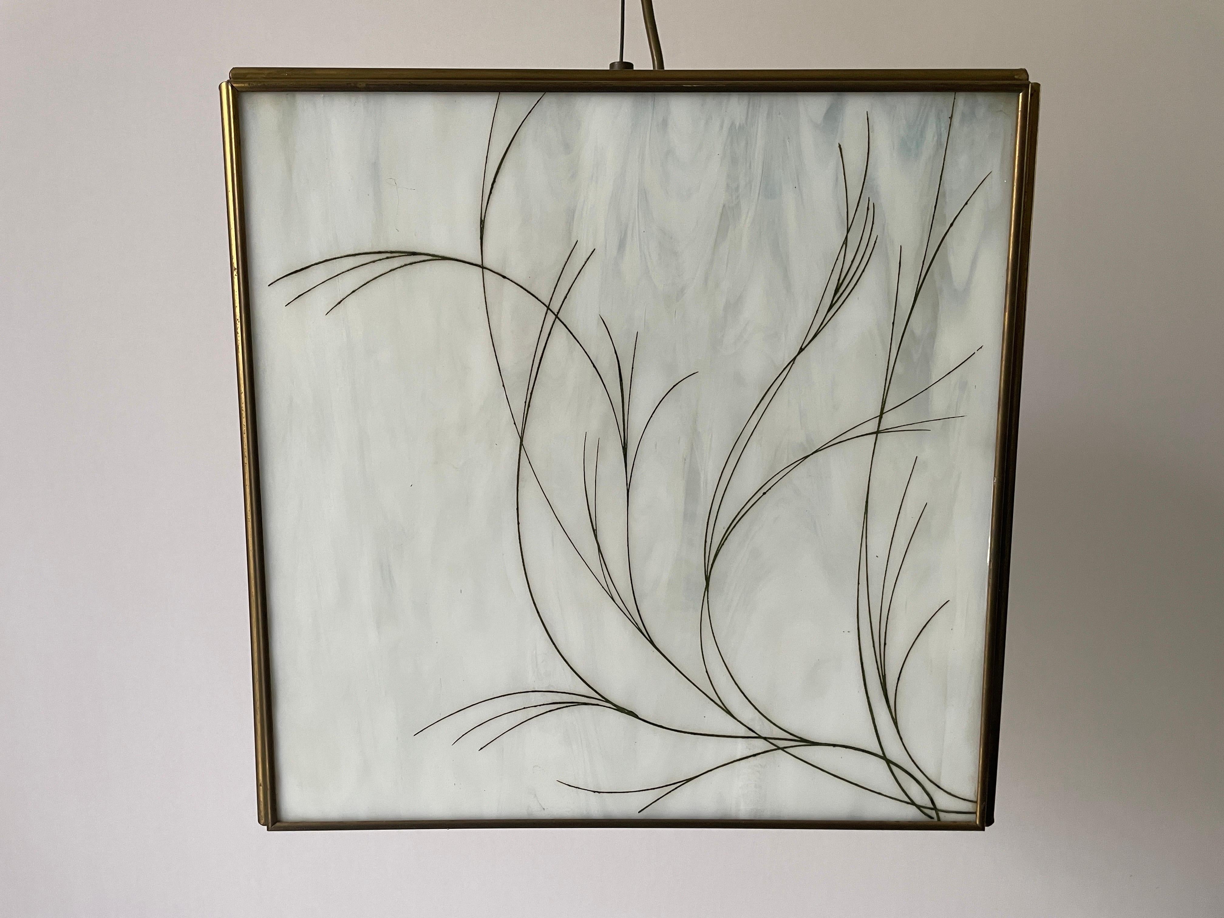 Plafonnier carré en verre et laiton, années 1960, Italie en vente 2