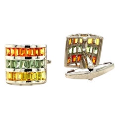 Square Shape Multi Sapphire Cufflinks Made in Sterling Silver for Gifts