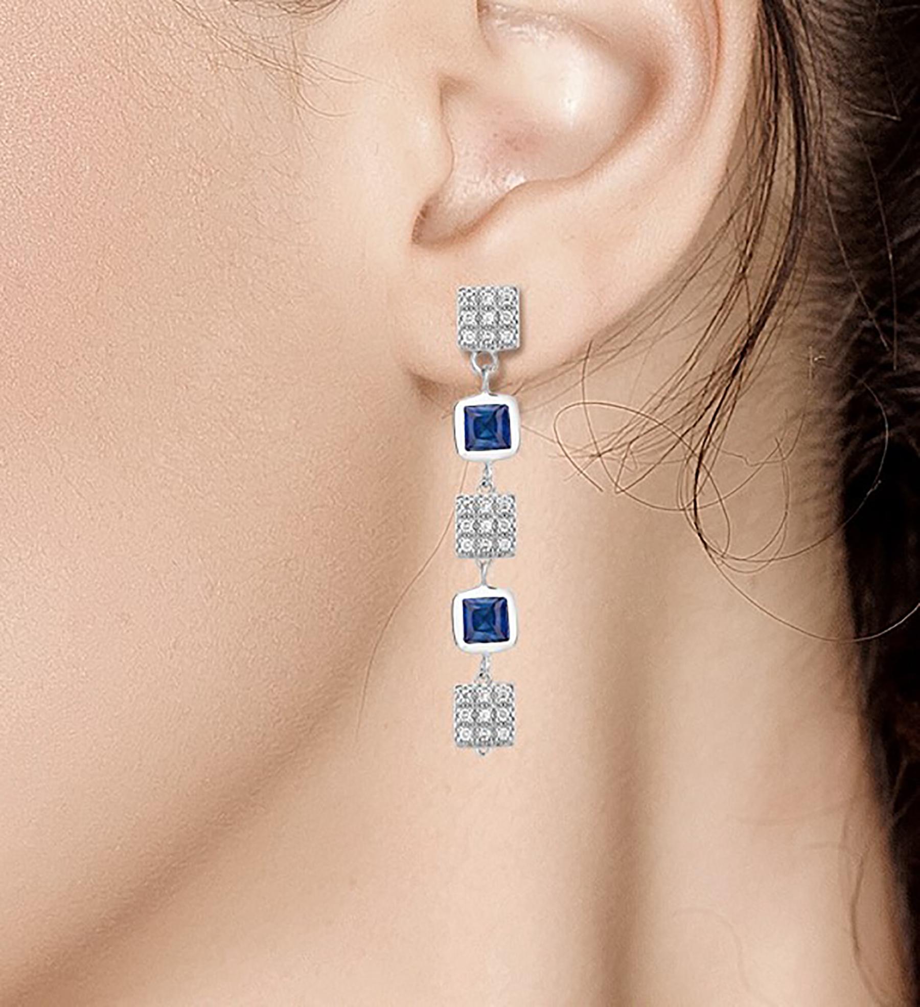 square diamond drop dangle earrings
