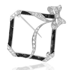 Square-Shaped Diamond Brooch with Oynx