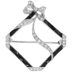 Square-Shaped Diamond Brooch with Oynx