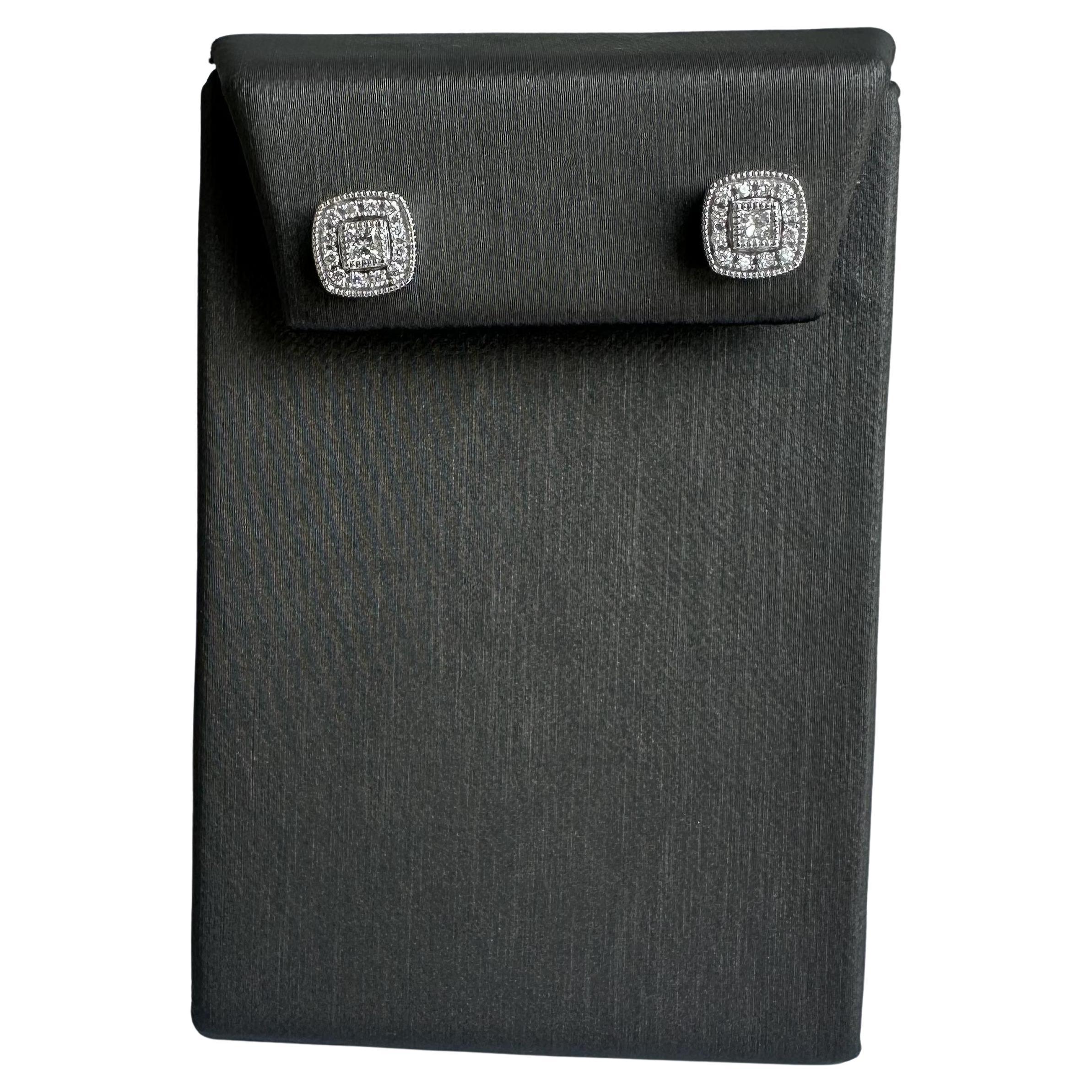 Square Shaped Diamond Halo Studs in 14kt White Gold - 0.34ctw Diamonds, New
