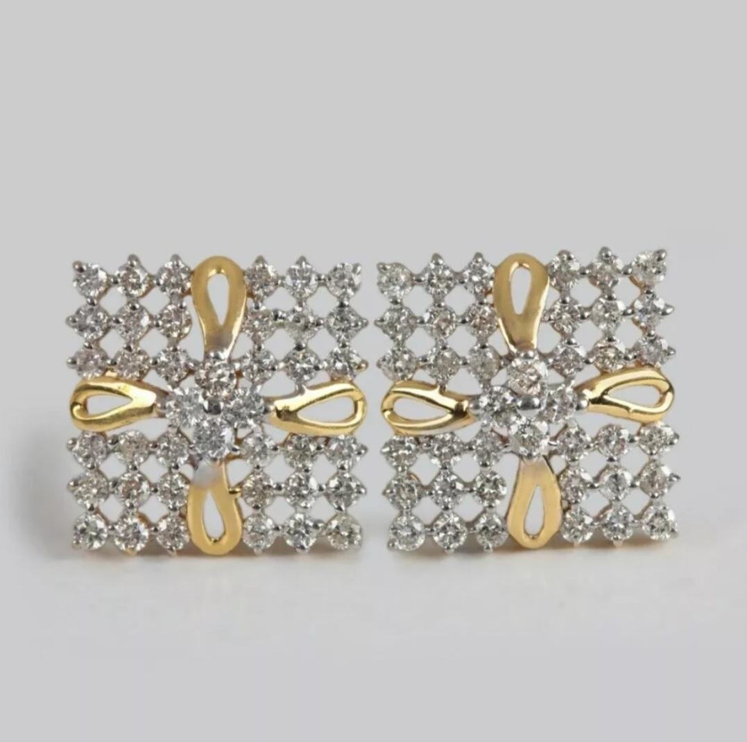 Women's or Men's Square Shaped Diamond Stud Earrings For Women 14K Solid Gold Handmade Earring For Sale