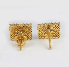 Square Shaped Diamond Stud Earrings for Women 14K Solid Gold Handmade
