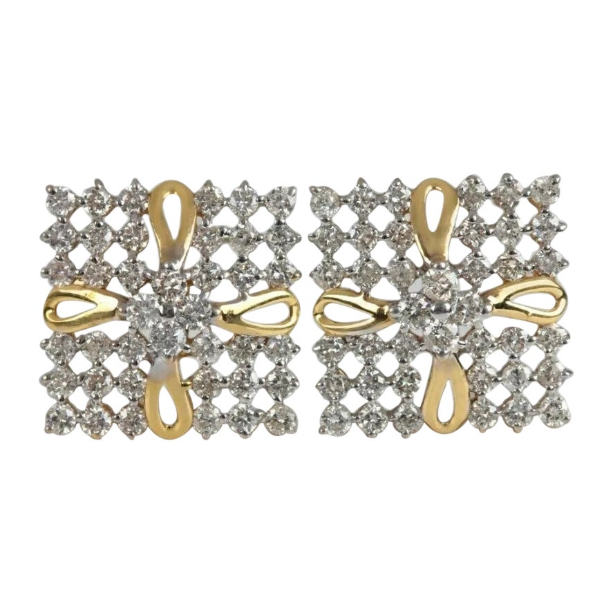 Quadratische Diamant-Ohrstecker für Damen 14K Massivgold Handgefertigt