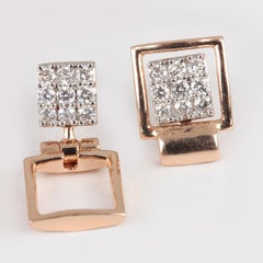 Square Shaped Diamond Studs 14k Yellow Gold Natural Pave Diamond Earring For Her