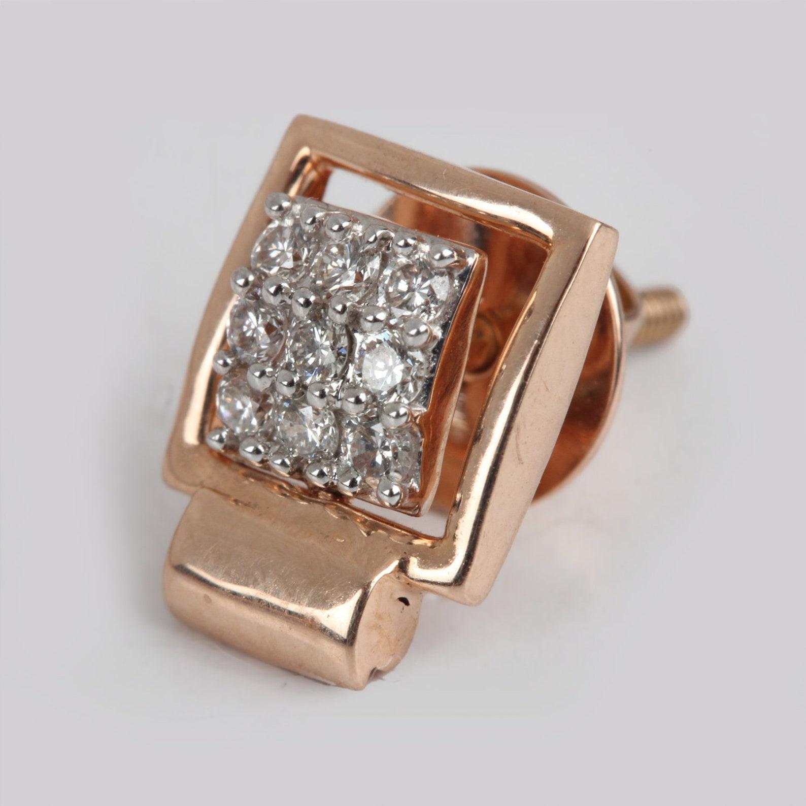 Taglio brillante Orecchini con diamanti quadrati in oro giallo 14k Nature Pave Diamond Earring per lei in vendita