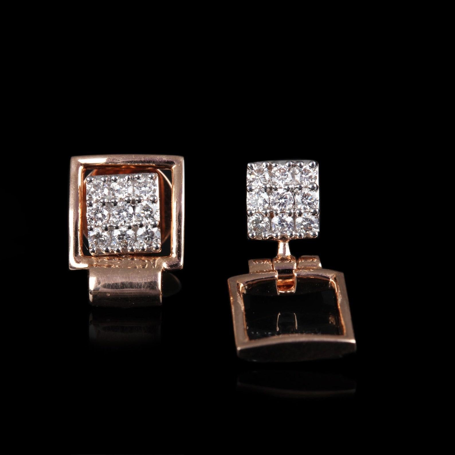 Orecchini con diamanti quadrati in oro giallo 14k Nature Pave Diamond Earring per lei In condizioni Nuovo in vendita a Chicago, IL