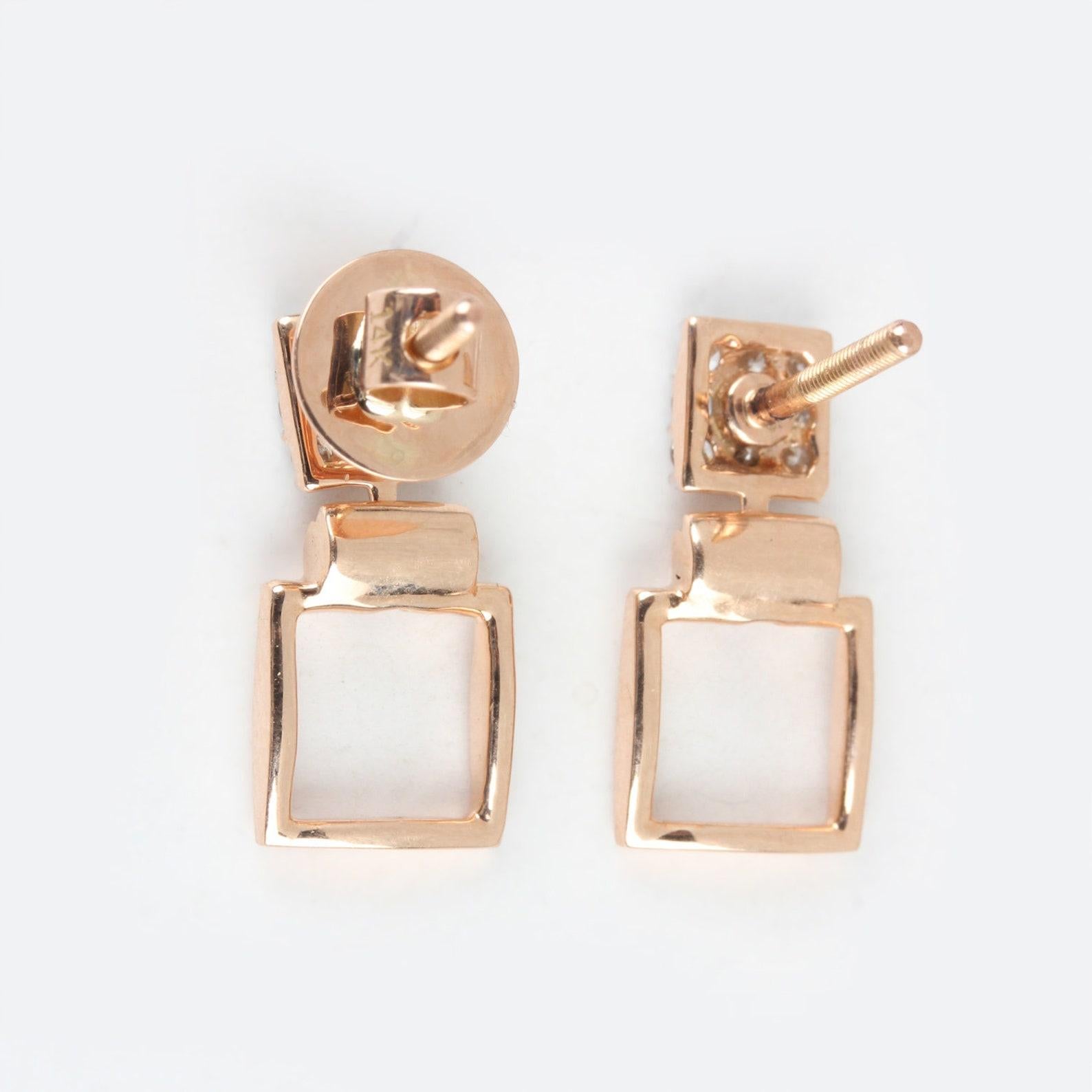 da uomo o donna Orecchini con diamanti quadrati in oro giallo 14k Nature Pave Diamond Earring per lei in vendita