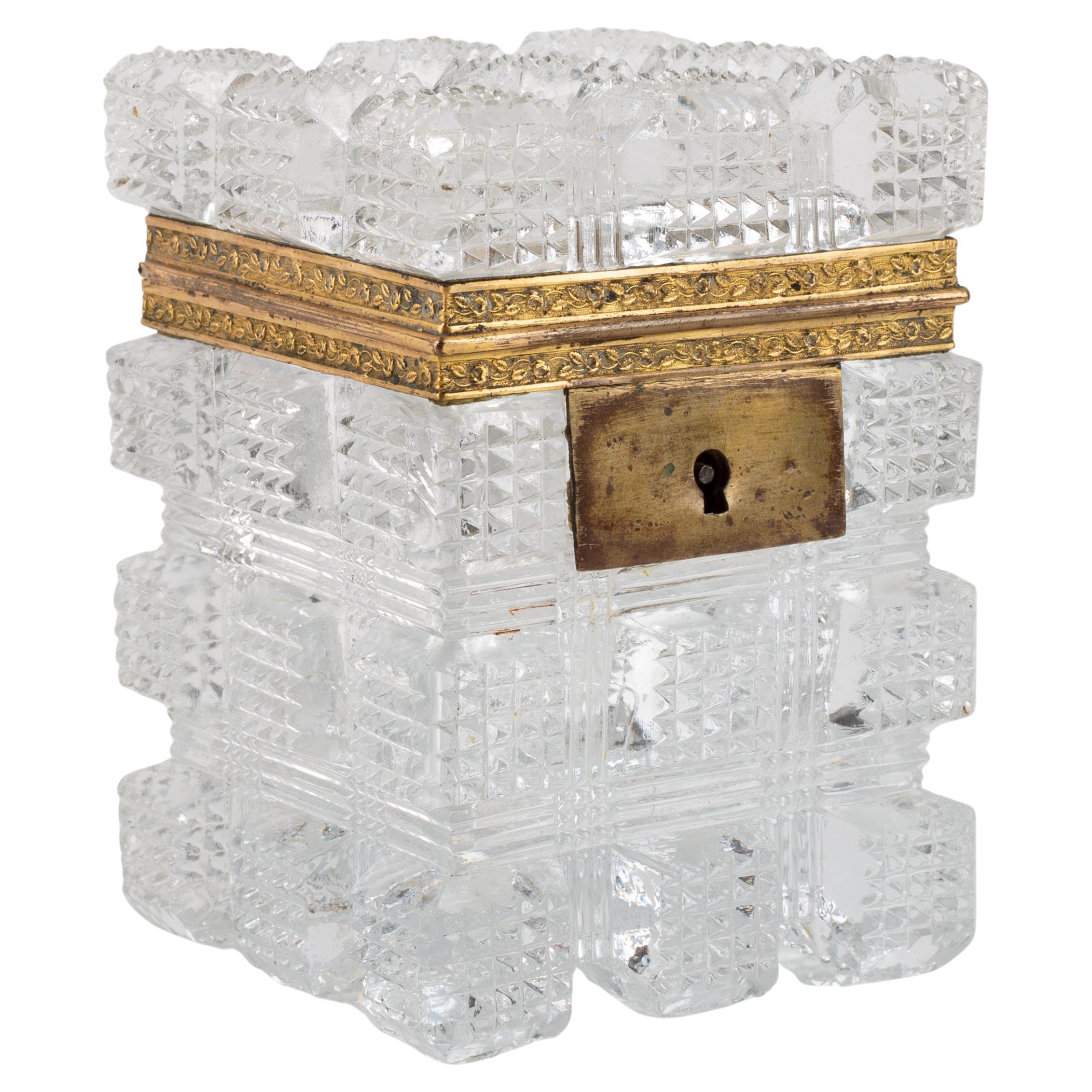 Square shaped Dore Bronze Mounted Cut Crystal Jewelry Box, by Baccarat For Sale