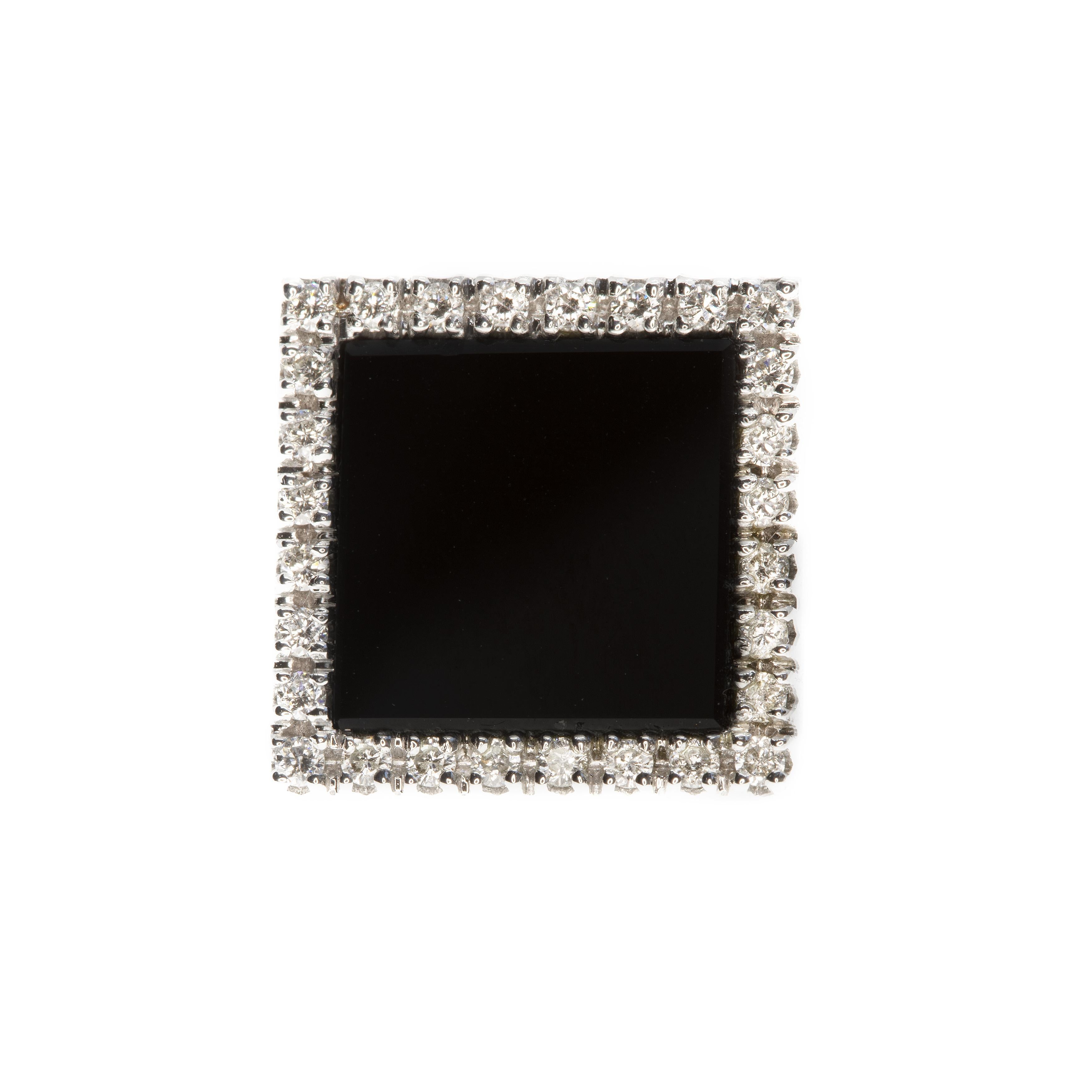 Square Shaped Earrings of Onyx and White Diamond in 18 Karat White Gold In New Condition In Palermo, Italy PA