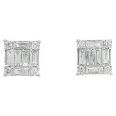 Square-shaped Illusion-set Diamond Stud Earrings L