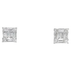 Square-shaped Illusion-set Diamond Stud Earrings S