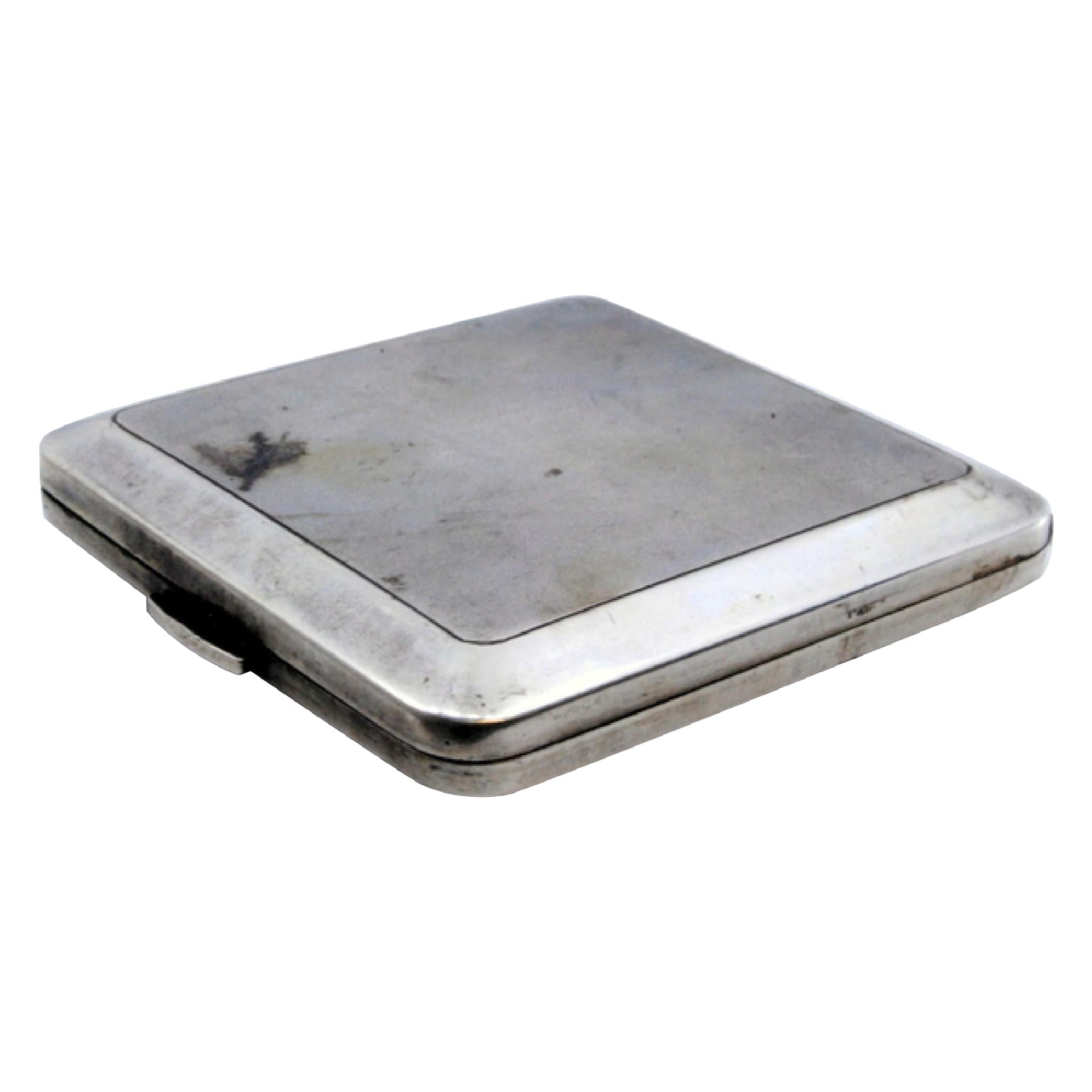 Square-shaped matte silver toiletry box with a mirror inside
