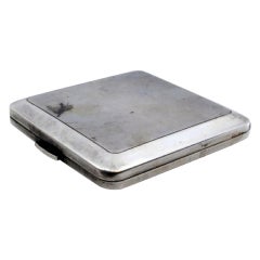 Square-shaped matte silver toiletry box with a mirror inside