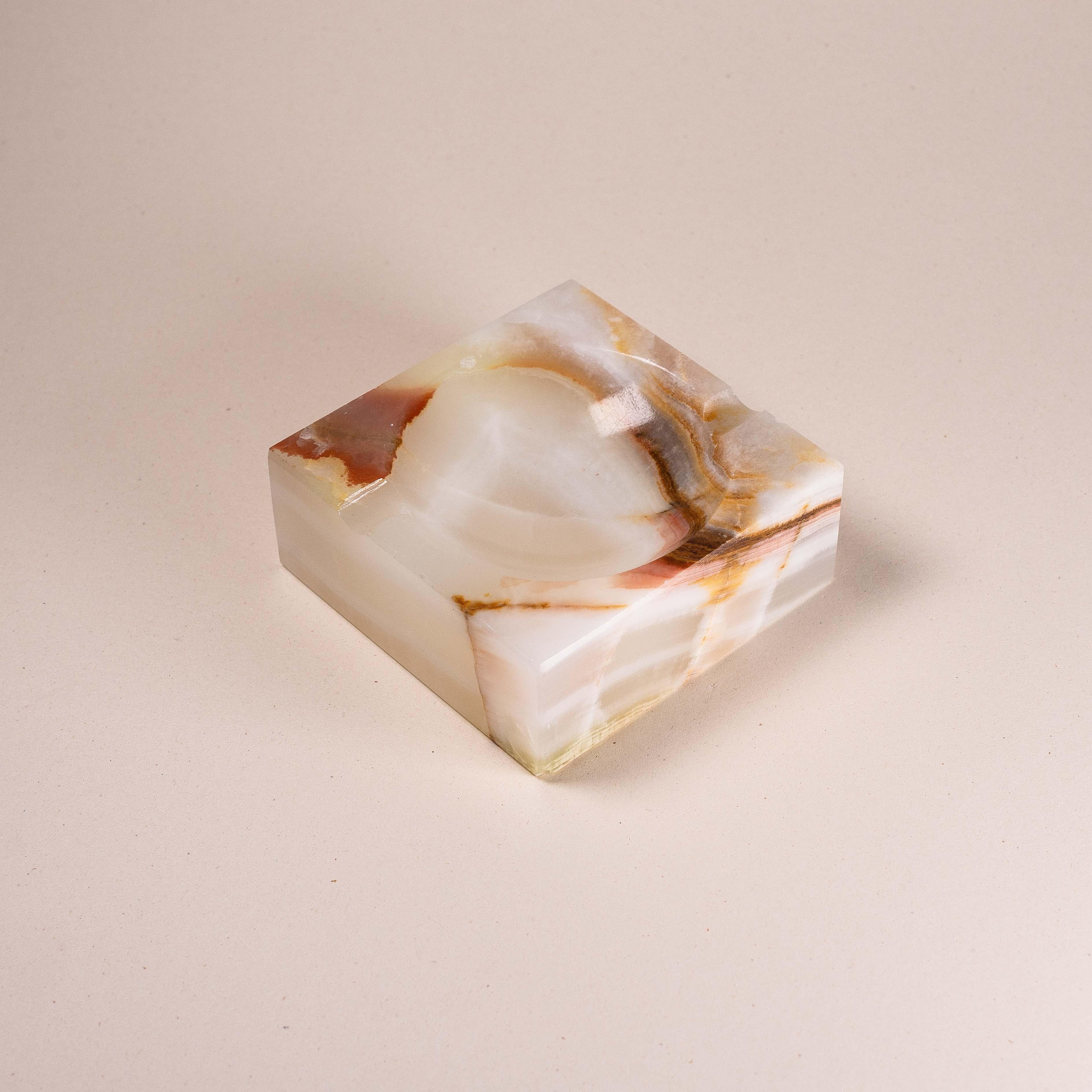 French Square-Shaped Onyx Paperweight or Ashtray, France 1970s