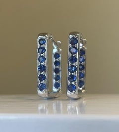 18k White Gold Square Hoop Earrings with 1.3ct Burmese Sapphires