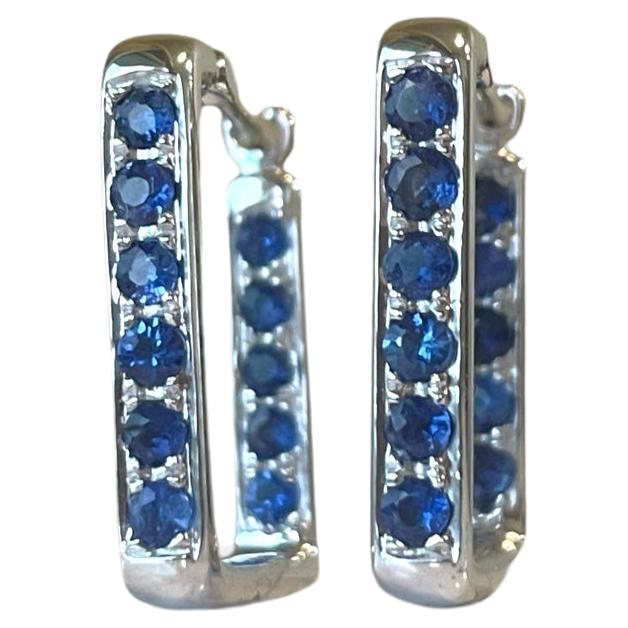 Square Shaped Sapphire Hoop earring For Sale