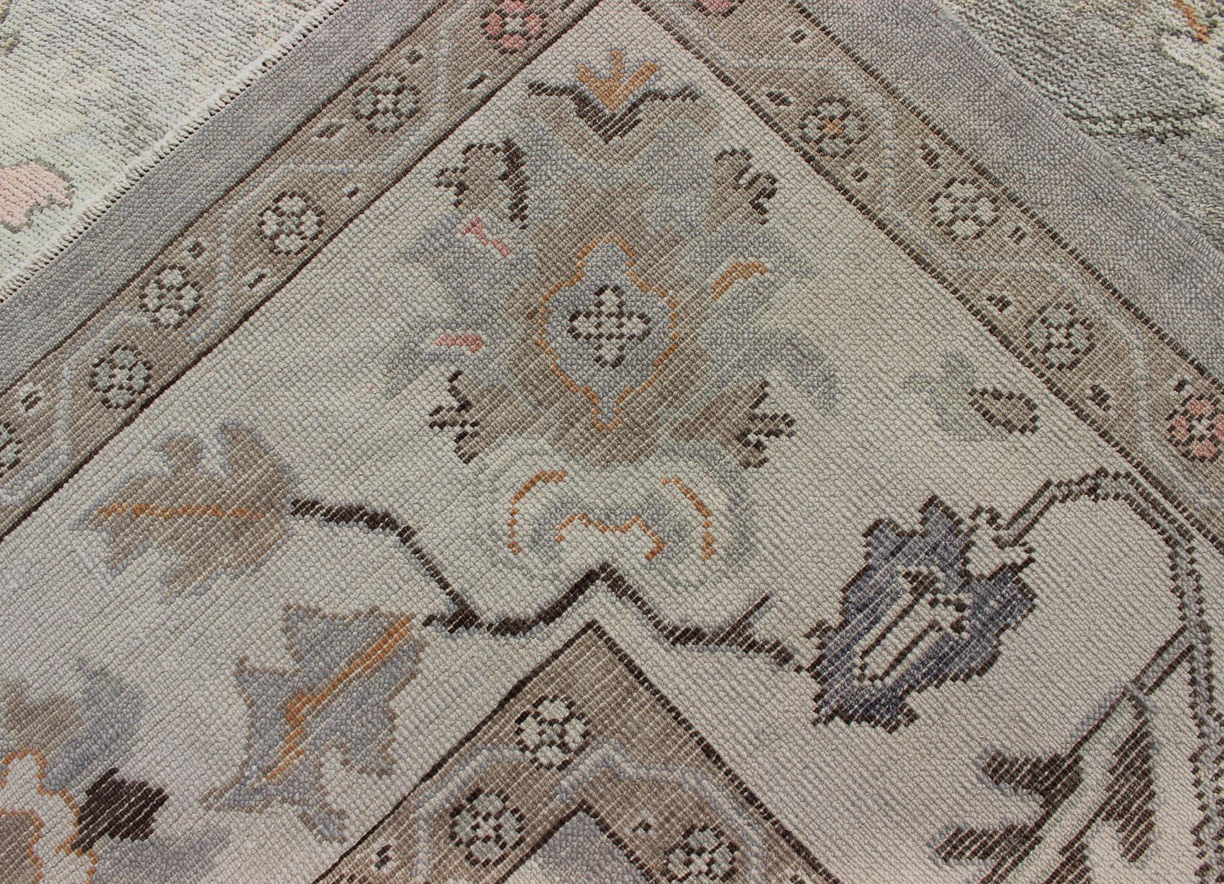 Square Shaped Turkish Oushak Rug with Neutral Color Palette For Sale 5