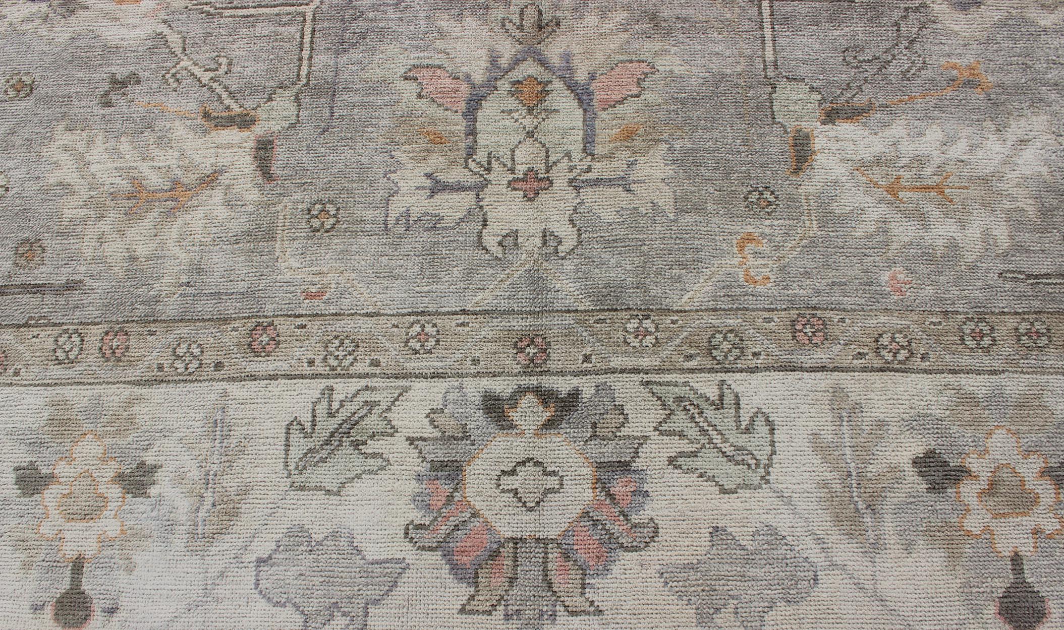 Square Shaped Turkish Oushak Rug with Neutral Color Palette For Sale 3