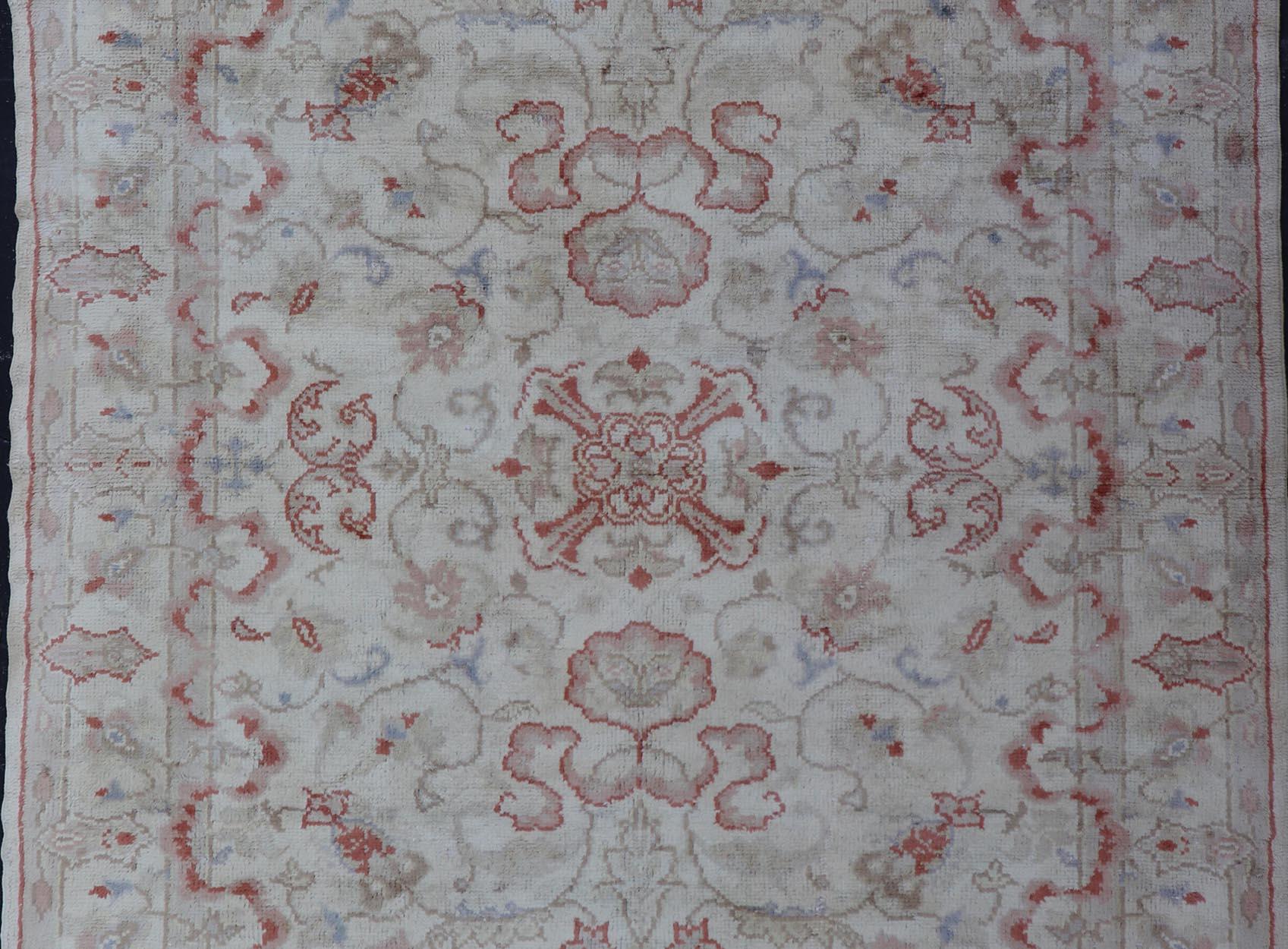 square-shaped Vintage Oushak in Light Blue, Terracotta & Taupe Green 7' x 8'7 For Sale 3
