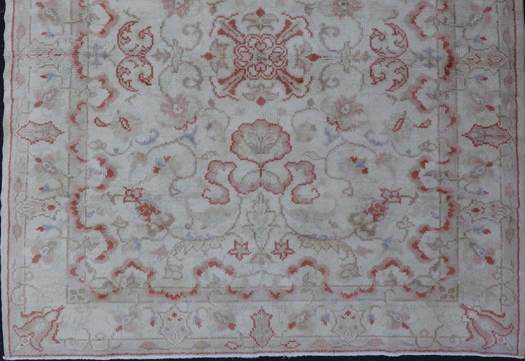 square-shaped Vintage Oushak in Light Blue, Terracotta & Taupe Green 7' x 8'7 For Sale 4