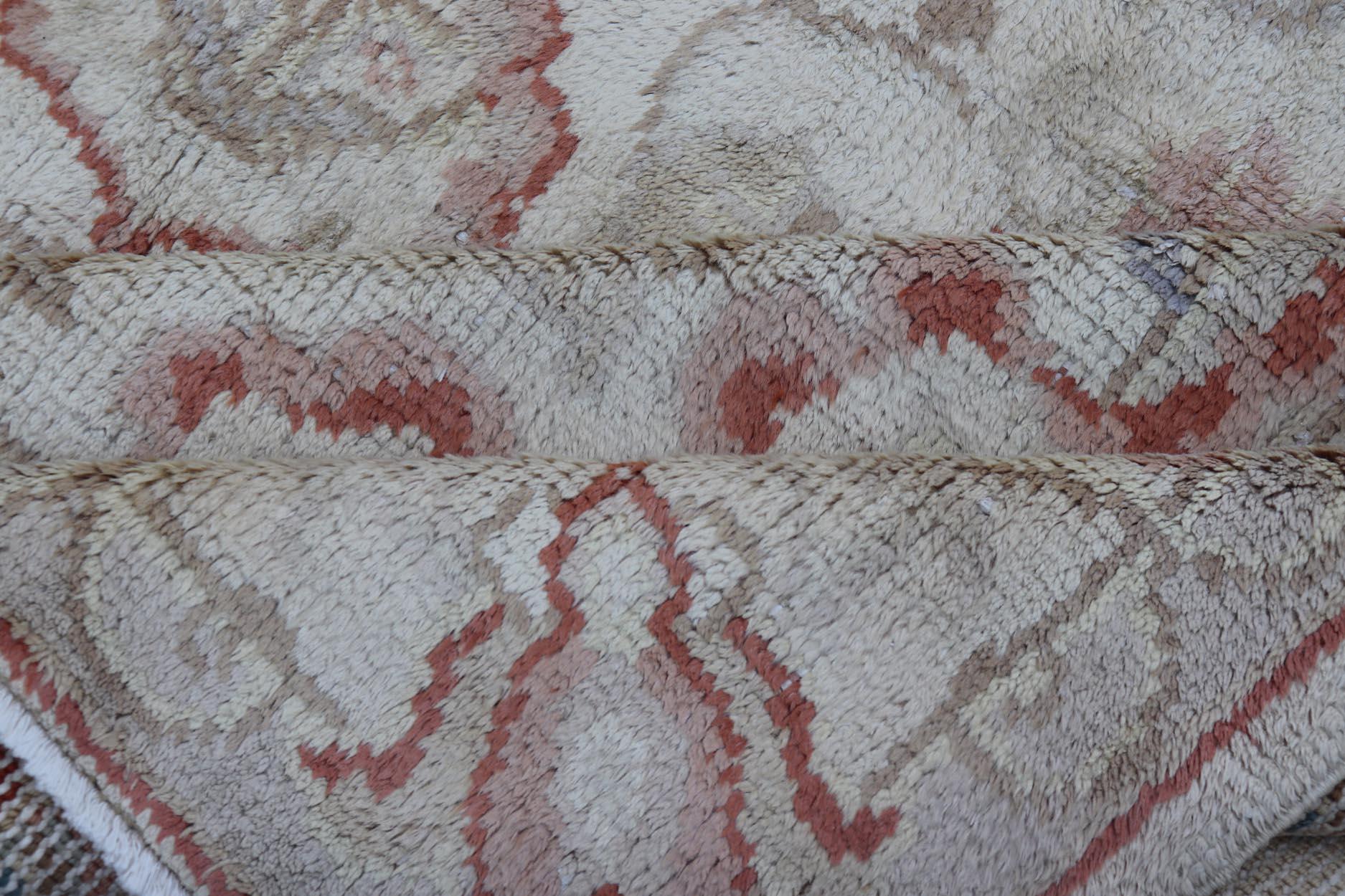 square-shaped Vintage Oushak in Light Blue, Terracotta & Taupe Green 7' x 8'7 For Sale 6