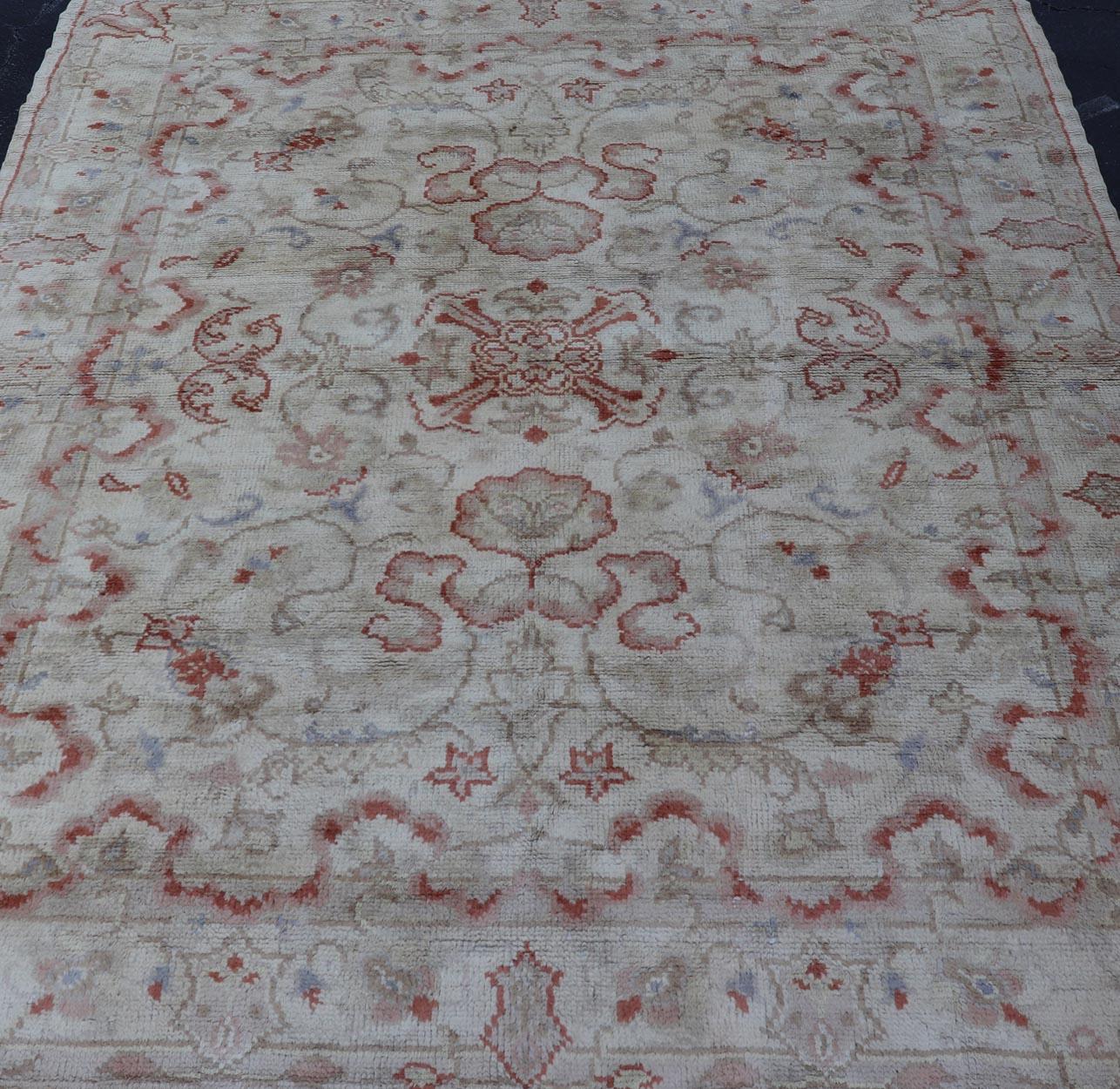 square-shaped Vintage Oushak in Light Blue, Terracotta & Taupe Green 7' x 8'7 For Sale 7