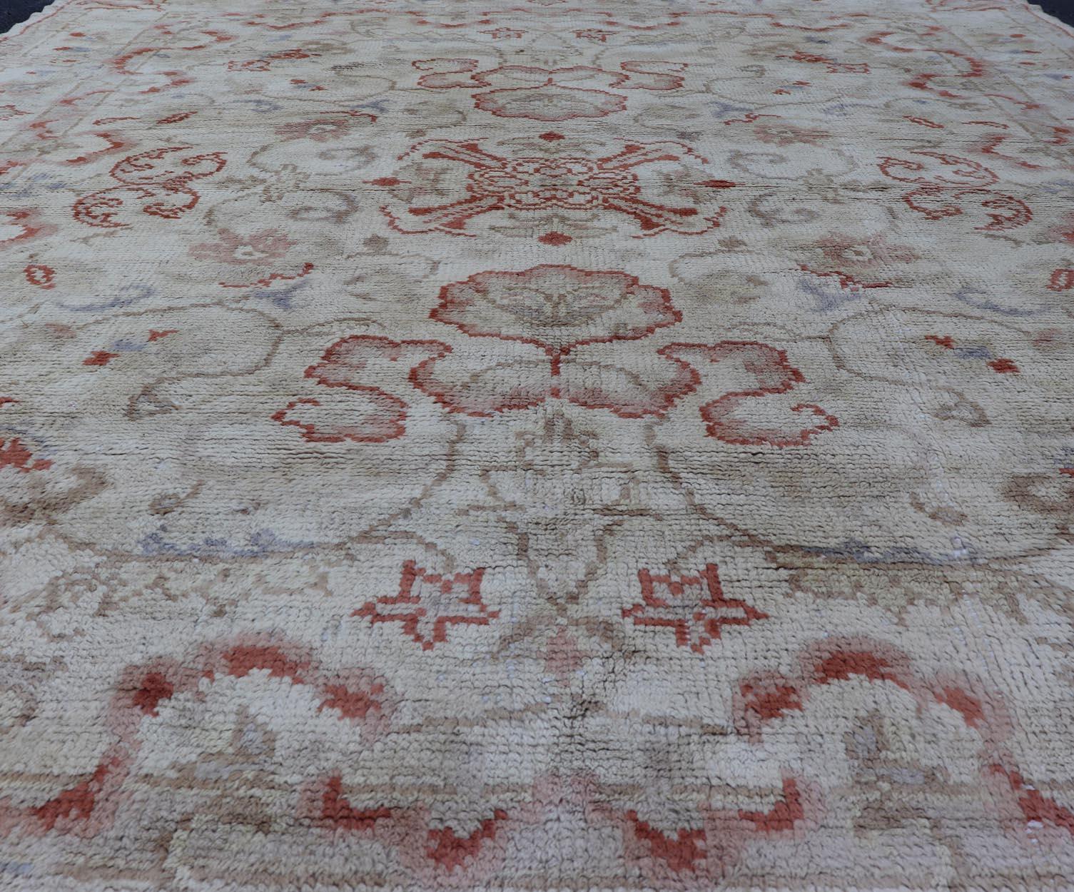 square-shaped Vintage Oushak in Light Blue, Terracotta & Taupe Green 7' x 8'7 For Sale 8
